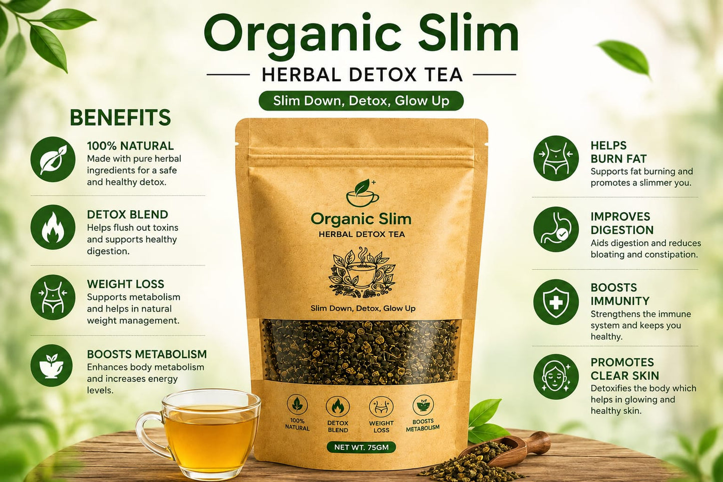 Organic Slim Herbal Detox Tea – 75g | Natural Herbal Tea Blend