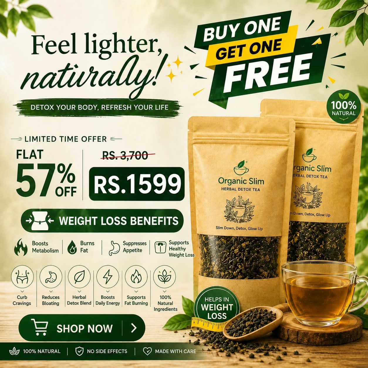 Organic Slim Herbal Detox Tea – 75g | Natural Herbal Tea Blend