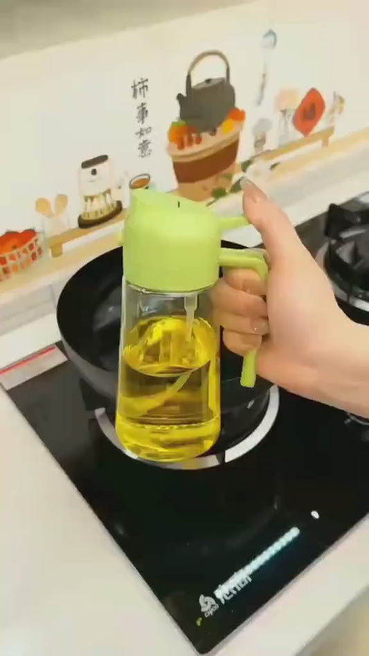 2-in-1 Oil Spray Bottle Glass Green Black White